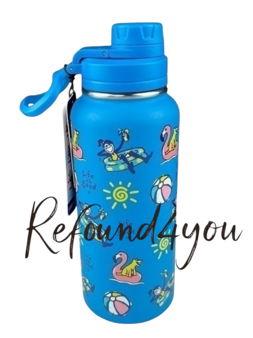 Life is Good - ‘Flamingos & Pool Toys’ insulated water bottle. 32oz. NWT